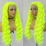 Yeknu  Neon Green Wave Wig Synthetic Lace Wigs Long Loose Curly Lace Frontal Wigs for Women Natural Wave Fluorescen Green Wig Cosplay