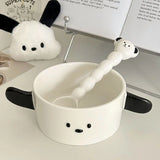 Yeknu  Korean Cute Dog-Shaped Salad Bowl, Spoon Set, Dormitory Noodle Bowl, Ceramic Soup Bowl with Handle, Kawaii Ceramic Plate Dish