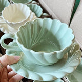 Yeknu  French Light Luxury Ceramic Milk White/Beige Green Mugs Household Afternoon Tea Breakfast Table Supplies Coffee Cup And Dish Set