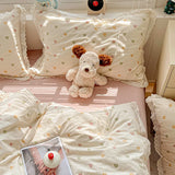 Yeknu 2025 New Bedding Set INS Princess Soft Bed Flat Sheet Set Twin Queen Double Size Cotton Lace Duvet Cover Pillowcase Bed Linen