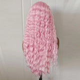 Yeknu  Light Pink Wig Deep Curly Synthetic Lace Front Wig Glueless Frontal Pastel Long Pink Hair Lace Wigs for Women Party Cosplay