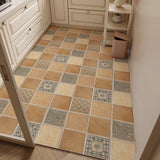 Yeknu  Retro Plaid Kitchen Floor Mat Oil-proof Waterproof PVC Leather Carpet Fashionable Home Decoration Free-cut Balcony Rugs Alfombra