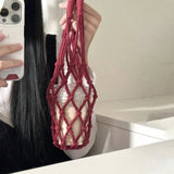 Yeknu  Portable Coffee Cup Bag Hollow Out Bottle Bag Practical Mugs Bag Foldable Water Bottle Bags Woven Net Bag Cup Cover