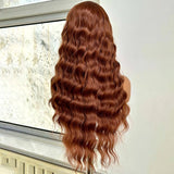 Yeknu  Brown Wig Long Curly Wavy Synthetic Middle Part Loose Deep Wave Auburn Colored 13X4 Frontal Wigs for Women Daily Party