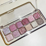 Yeknu  12 Colors Pearly Shiny Sequins Shadow Eye Pigments Purple Glitter Eyeshadow Palette Party Long Lasting Makeup Eyeshadow Palette