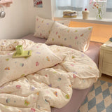 Yeknu 100% Cotton Bedding Set Cartoon Cute Animals Duvet Cover Set Bed Linen Flat Sheets Set 2 Pillowcases Single Double Queen Size