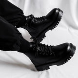 Yeknu Martin Boots New Black Leather Shoe Casual Middle Top Workwear Short Boots for boy Platform Designer Men's Shoes Free Shipping