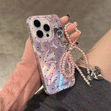 Yeknu Love Laser Pink Bow PC Case For iPhone 13 14 12 16 15 Pro Max 11 12 14 Plus XS Max XR X 7 8 Plus SE Phone Cover