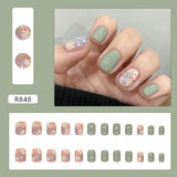 Yeknu  24pcs Spring Floral Print Press on Nails Small Fresh Flowers Manicure Wearable Nail for Women and Girls False Nail