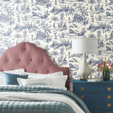 Yeknu  Seasons Toile Navy Wallpaper with farm life style