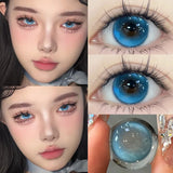 Yeknu  1 Pair High Quality Blue Lenses Colorld Contact Lenses with Degree 0.00 to- 8.00 Cosmetic Natural Eye Contacts Lenses