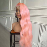 Yeknu  Light Pink Wig Long Wavy Synthetic Lace Front Wig Glueless Natural Body Wave Pink Colored Hair Lace Frontal Wigs for Women Party