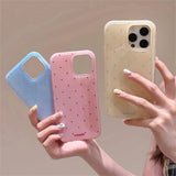 Yeknu Korean Cute Polka Dot Macron Color Phone Case For iPhone 16 15 14 13 12 Pro Max Trendy Aesthetic Anti Knock Soft Back Cover