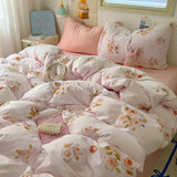 Yeknu INS Cartoon Pattern Bedding Set For adults kids Fluffy pink lovely Flat Sheet With Pillowcases Colorful King Queen Full size