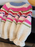 Yeknu  Knitted Autumn Pullover Sweater Women Rainbow Striped Print Fashion Sweet Ladies Sweaters Korean Style Loose Woman Sweater