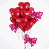 Yeknu  Red Heart Balloon Burgundy Bow Foil Balloon 18-inch Metallic Red Heart Balloon For Birthday Engagements Wedding Valentine's Day