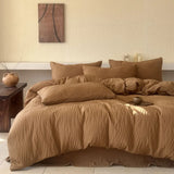 Yeknu  Simple Solid Color 4 pcs Bedding Det Breathable Skin Friendly Duvet Cover Set All Size Washed Cotton Warm Atmosphere For Bedroom