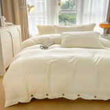 Yeknu  Queen Double Size Bedding Set Pillowcase Trendy Live Stream Button Washed Cotton Skin Friendly Breathable Modern Home Collection