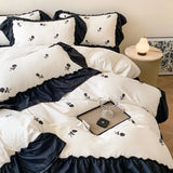 Yeknu  French Hepburn style 4-piece bed set, Korean princess lace washed cotton embroidery duvet set, bedsheet and bedsheet 3-piece set