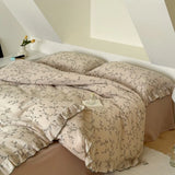 Yeknu INS Princess Ruffle Edge Gauze 100% Cotton Pillow Case Breathable Duvet Cover Without Filler 3PCS Floral Home Bedding Set