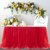 Yeknu  Sheer Table Skirt Tablecloth 3-Ply with LED Lights Premium Gold Edge Wedding Party Cake Table Decoration