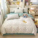 Yeknu 100% Cotton 4-Piece Duvet Cover Set (1 Duvet Cover 2 Pillowcases 1 sheet), Minimalist Cartoon Design, Ultra-Soft Bedding Set