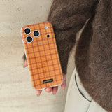 Yeknu  Orange Plaid Grid Pattern Back Cover Case for iPhone 17 16 15 14 Pro Max 13 17Air Shockproof Protective Phone Cases Soft IMD