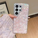 Yeknu  Glitter Aurora Butterfly Shell Case for Samsung Galaxy S25 S26 Ultra S24 Plus S23 FE A56 A55 A54 A16 A35 Laser Love Heart Cover