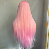 Yeknu  Light Pink Long Silky Straight Synthetic Wig Free Part Colored 13X4 Lace Front Heat Resistant Fiber Wigs for Women Party Cosplay