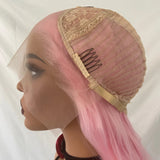 Yeknu  Pastel Pink Wig Long Curly Synthetic Hair Lace Front Wig Natural Wavy Colored Frontal 13X4 Lace Front Wigs for Women Cosplay