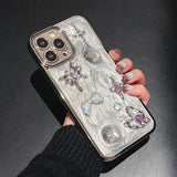 Yeknu  Luxury Plating 3D Butterfly Star Phone Case For iPhone 12 13 14 11 15 Pro Max X XR TPU Glitter Cover For iPhone 14Pro 13 Pro Max