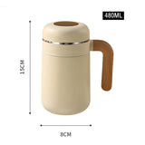 Yeknu  480ml Double Stainless Steel 316 Thermal Cup With Filter High Quality Office Home Coffee Tea Thermos Mug With Wooden Handle