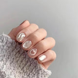 Yeknu 10Pcs Handmade Press on Nails Full Cover Cute Cat Eye Glitter Design Short Ballerina False Nails Wearable Manicure Nail Tips Art