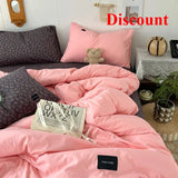 Yeknu  Mixed and matched small floral fiber washed cotton solid color four-piece quilt cover girl heart 1.5m 1.8 sheets