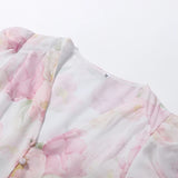 Yeknu  Holidays Print Women Long Dress Sexy V-neck Single Breasted Half Sleeve Female Dresses Summer Fshion Lady Robe New