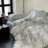 Yeknu French Style Flower Embroidered 100% Lyocell Bedding Set Pink High-end Natural Plant Fibres Duvet Cover Set Coolness Quilt Cover
