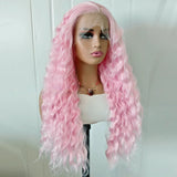 Yeknu  Light Pink Wig Deep Curly Synthetic Lace Front Wig Glueless Frontal Pastel Long Pink Hair Lace Wigs for Women Party Cosplay
