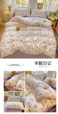 Yeknu Ins Bedding Set Purple Love Stripe Double Layer Yarn Four Piece Dormitory Girl Heart Bed Sheet And Quilt Set Washed Cotton