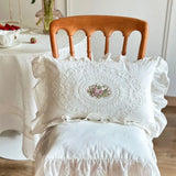 Yeknu with Lotus Frill French Lace Pillow Cover Washed Material Comfortable Embroidered Cushion Cover Soft Pillow Shell Bedroom