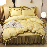 Yeknu  Comfotable Princess Bedding Sets Luxury Bed Skirt Sheet Pillowcase Cute Girl Duvet Cover 4 Pcs Bedding Set Bedroom Decoration