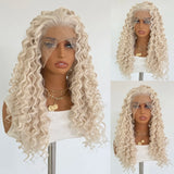Yeknu   Platinum Blonde Curly Wig 13x4 Long Deep Curly Synthetic Lace Front Wigs for Women Glueless Heat Resistant Fiber Daily Cosplay