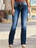 Yeknu  Women's Low Rise Jeans Casual Zipper Fly Flare Leg Denim Pants with Pocket