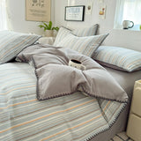 Yeknu Nordic Bedding Set Striped Duvet Cover Set 100% Cotton Soft Flat Sheet Single Twin Size Double Bed Sheet Set For Bedroom Decor