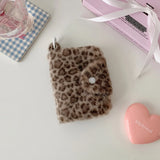 Yeknu  New Girl's Furry Leopard Print Coin Purse,Snap on Card Bag,Key Earphone Storage Bag,Cute Pendant Small Wallet