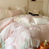 Yeknu 4Pcs Queen Size Flowers Embroidery Bedding Set Duvet Cover Bed Sheet Pillowcases