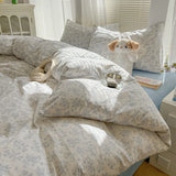 Yeknu  Duvet Set Double Yarn Four-piece Set Class A Aerobic Knitted Cotton Printed Love Bed Cover Skin Friendly Breathable Bedding
