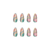 Yeknu 24Pcs/Lot Almond False Nails with Snake Glitter Design French Stiletto Full Cover Fake Nails DIY Manicure Press on Nail Art Tips