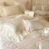 Yeknu 4Pcs Queen Size Flowers Embroidery Bedding Set Duvet Cover Bed Sheet Pillowcases