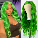 Yeknu  Green Wig Loose Curly Synthetic Hair Free Part Natural Hairline Long Curly Wavy 13X4 Colored Wigs for Women Daily Party Cosplay