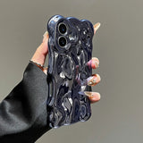 Yeknu  Wrinkle Plating Wave Border Case for iPhone 16 15 17 Pro Max Air Plus 11 12 13 14 Meteorite Pattern Soft Silicone Cover